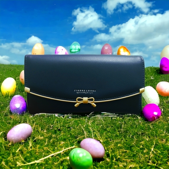 Beautiful Petite Navy Blue Bow Front Elegant Designer Shoulderbag Set - Picture 6 of 8